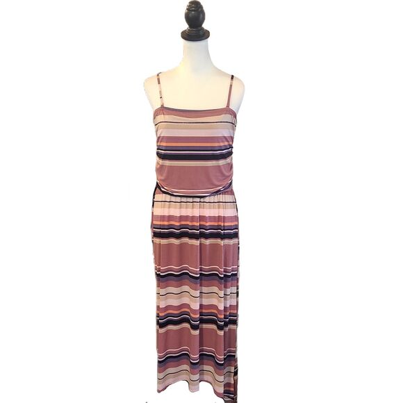 Maurices Pink Stripe Convertible Tube Top Hi-Low Maxi Dress, Size L (12-14) VGUC - Picture 2 of 7